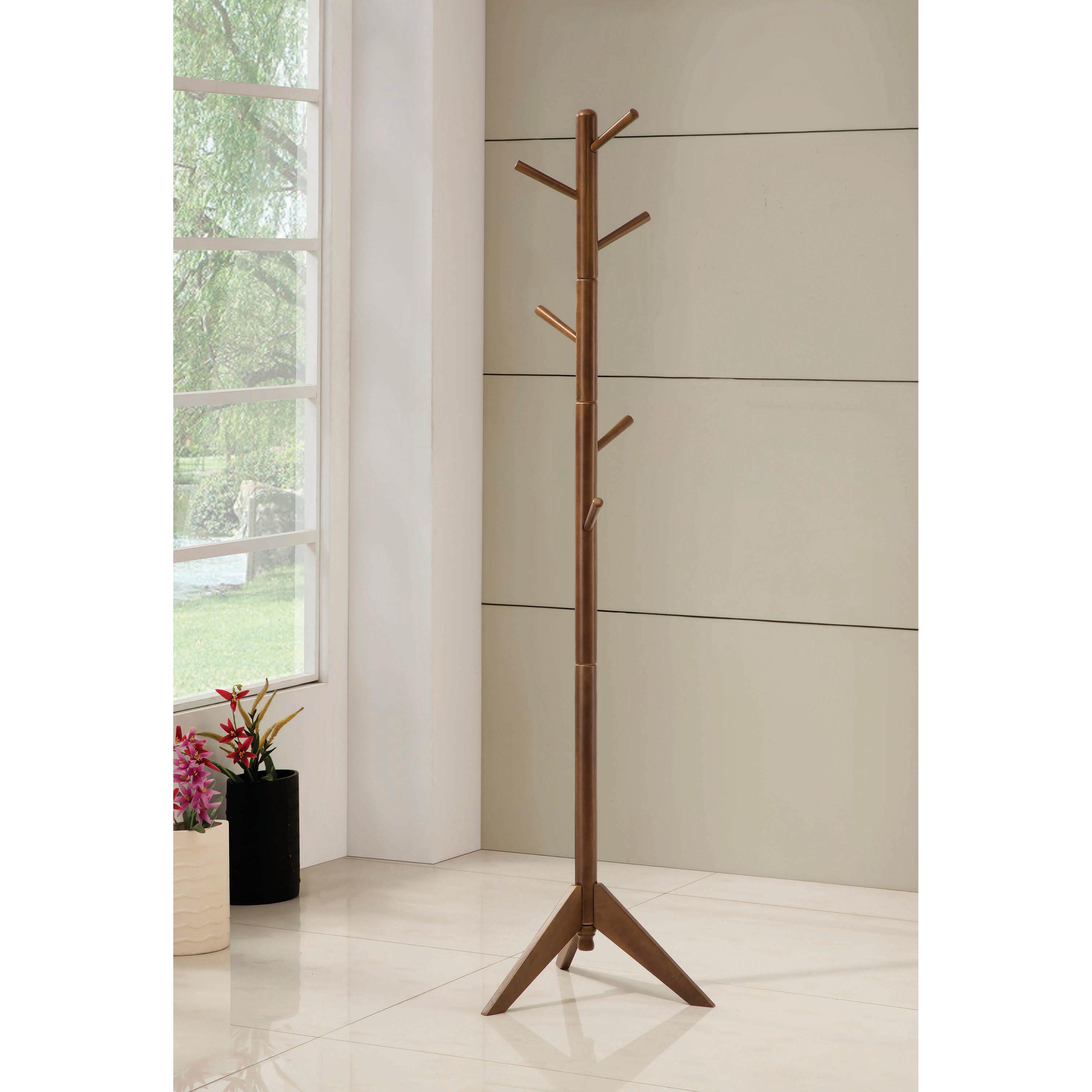 Coaster Furniture Devlin 900633 6 Hook Freestanding Wood Coat Rack Hat Hanger - Walnut IMAGE 1
